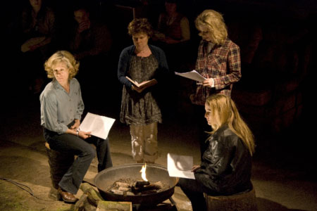 Juliet Stevenson, Imelda Staunton, Emilia Fox and Gillian Anderson around the fire