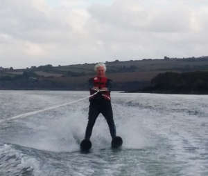 Robin Hanbury-Tenison training for his challenge to waterski across the English Channel.