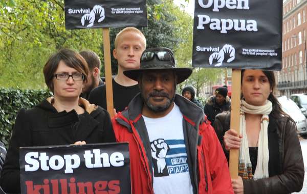 Papuan activist Benny Wenda joined protestors outside the Indonesian embassy in London to call for an open and free West Papua.