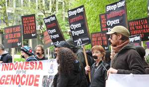 Dozens of protestors gathered outside the Indonesian embassy in London today to demand free and open access to West Papua.