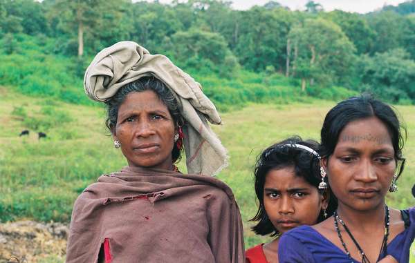 Estas lugareñas baigas fueron expulsadas ilegalmente de la Reserva de Tigres de Kanha en 2014.