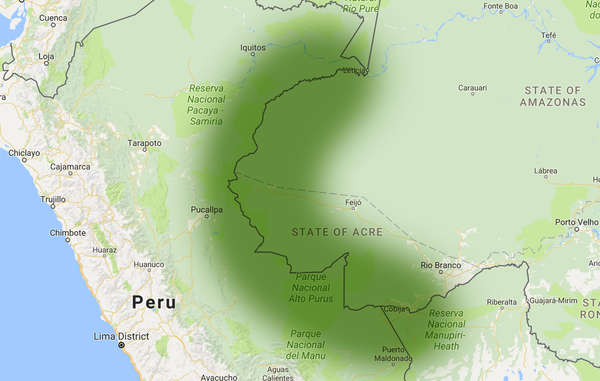 The Amazon Uncontacted Frontier, a large area on the Peru-Brazil border that is home to the highest concentration of uncontacted tribes in the world.