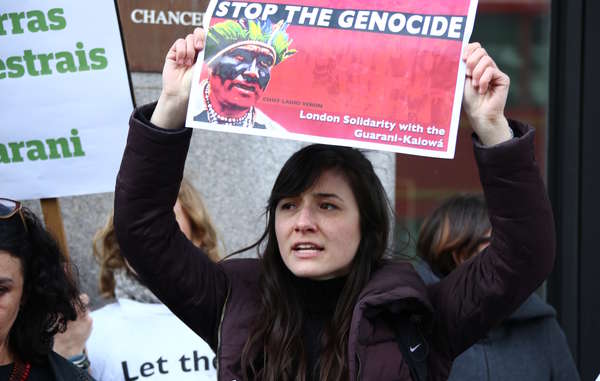Survival supporters and Guarani allies joined Guarani leader Ladio Veron at the London demonstration.