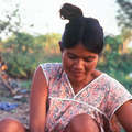 Une femme enxet dépouillant des iguanes, Chaco paraguayen, 1994.

 &copy; 1994 Jonathan Mazower/Survival