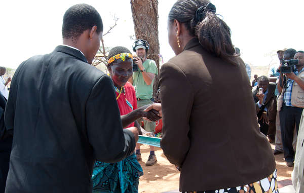 The Hazda tribe's land titles being formally handed over at a special ceremony 