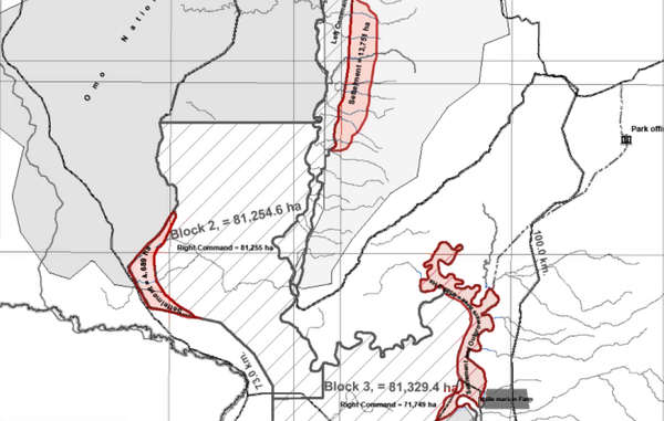 A copy of the leaked Ethiopia map. Survival has highlighted the three resettlement areas. 