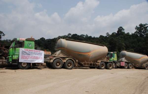 The protest has left cement tankers stranded by the roadside.