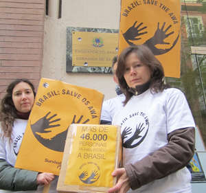 Protesters in Madrid, Spain, handed in a letter to the Brazilian embassy