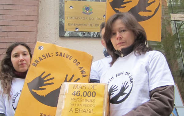 Protesters in Madrid, Spain, handed in a letter to the Brazilian embassy