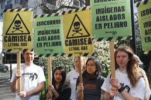 Protesters called for an end to the expansion of the Camisea gas project.