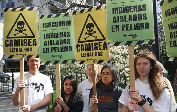 Protesters called for an end to the expansion of the Camisea gas project.