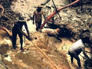 Goldminers working illegally on Yanomami land.