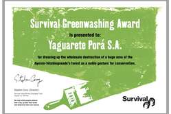 'Survival's 'Greenwashing Award 2010' has been won by ranching company Yaguarete Porá'.