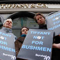 Protestors outside Tiffany's store in London <small>© Marc Cowan/Survival</small>