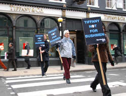 Protestors outside Tiffany's store in London