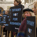 Protestors outside Tiffany's store, London <small>© Survival</small>