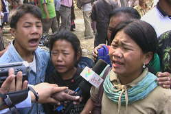 The children of Ms Buddhapati Chakma, who was shot dead by soldiers, speak to local journalists.