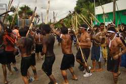 Yanomami and Yekuana Indians protest against goldminers. Roraima state, Brazil