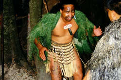 Māori cultural performer, Tamaki Maori Village, south of Rotorua, New Zealand.