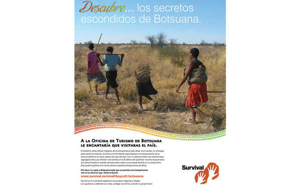 El nuevo anuncio de Survival alienta a los turistas a boicotear Botsuana por su trato a los bosquimanos.
