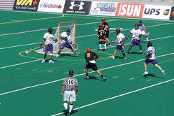 The Iroquois Lacrosse team face Germany at the 2006 World Championship.