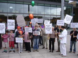 Chief Minister Taib Mahmud was met by demonstrators protesting at the destruction of the Penan's rainforest.