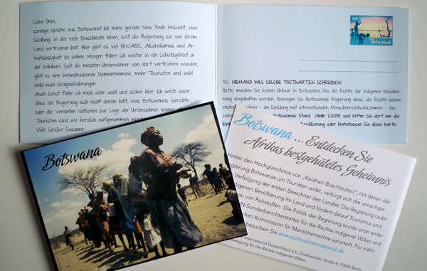 Survival-Unterstützer werden Besucher der ITB-Messe in Berlin auf Menschenrechtsverletzungen in Botswana aufmerksam machen.