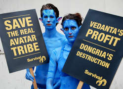 Two Na’vi protested outside Vedanta’s AGM. 