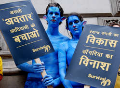 Two Na’vi protested outside Vedanta’s AGM, July 2010