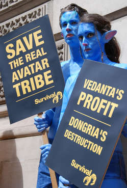 Two Na’vi protested outside Vedanta’s AGM.