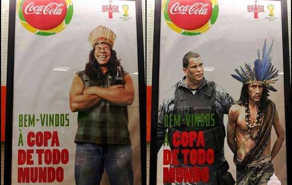 'Allen ein Willkommen bei der WM': Aktivisten haben ein Coca-Cola-Poster sabotiert, das mit einem Indigenen wirbt.