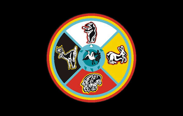 The flag of the Sault Sainte Marie Tribe of Chippewa Indians. The tribe has demanded the return of the remains of their ancestors held by a German museum.