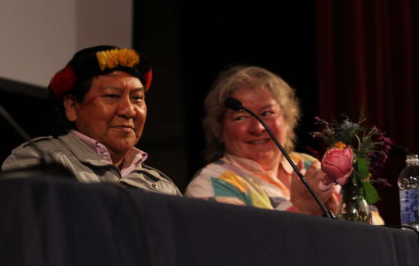 Davi Yanomami gave several enlightening talks and sold and signed copies of his new book 'The Falling Sky'
