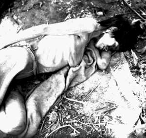 An Aché woman shortly after she was captured and brought out of the forest to the Aché Reservation. Paraguay, 1972.