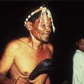 Bushman Roy Sesana in trance dance ceremony, Molapo, Central Kalahari Game Reserve, Botswana. &copy; Fiona Watson/Survival