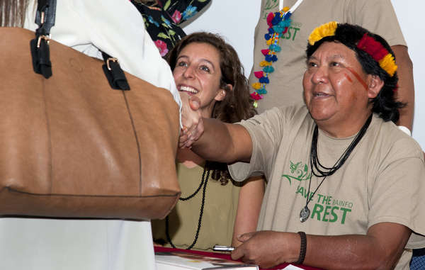 Davi Yanomami sold and signed dozens of copies of his groundbreaking book, 'The Falling Sky'.