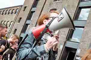 protestor with megaphone