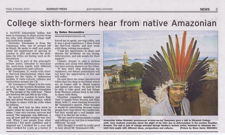 Nixiwaka visits schools in Guernsey. His visit was covered by Guernsey Press including BBC Radio Guernsey. 