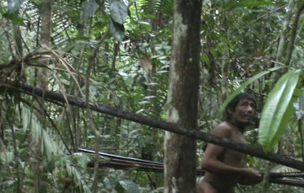 The last of the Kawahiva are forced to live on the run from armed loggers and powerful ranchers. Image taken from rare footage from a chance encounter with government agents.