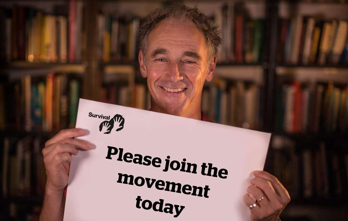 Survival ambassador Mark Rylance during the recording of the film in Survival's London office