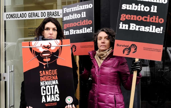 Protesters in Milan, Italy outside the Brazilian Consulate.