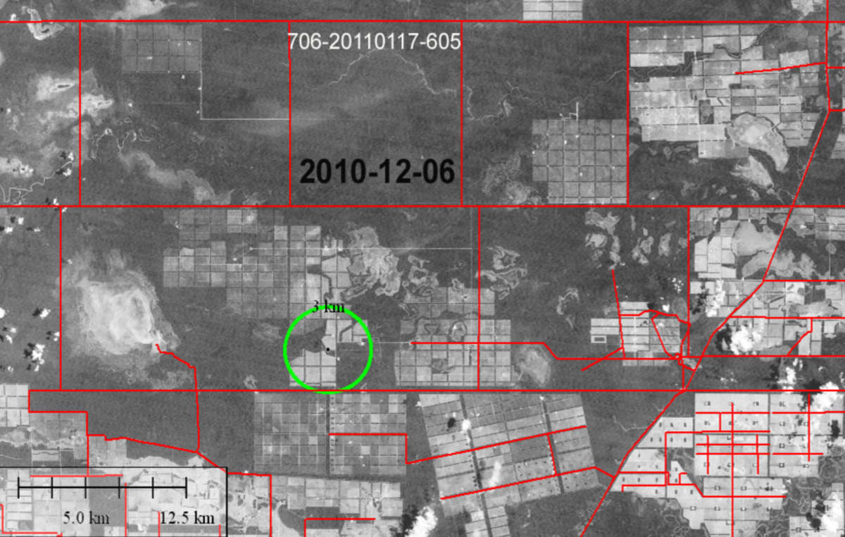 Illegal deforestation (circled) October - December 2010. Much of the surrounding forest has already been (illegally) cleared.
