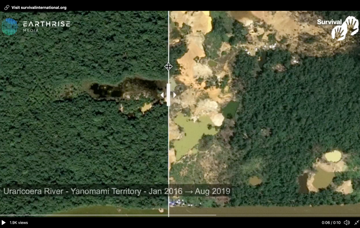 Este garimpo ilegal de ouro é apenas um de centenas que existem no território Yanomami. Rio Uraricoera, entre janeiro de 2016 e agosto de 2019.