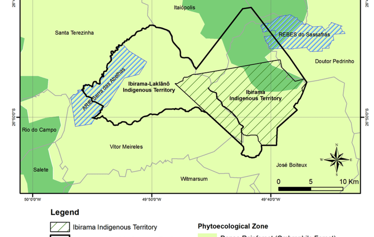 Map of the current (Ibirama) and planned (Ibirama La Klãnõ) indigenous territory. The expansion of the territory is the cause of the legal dispute.