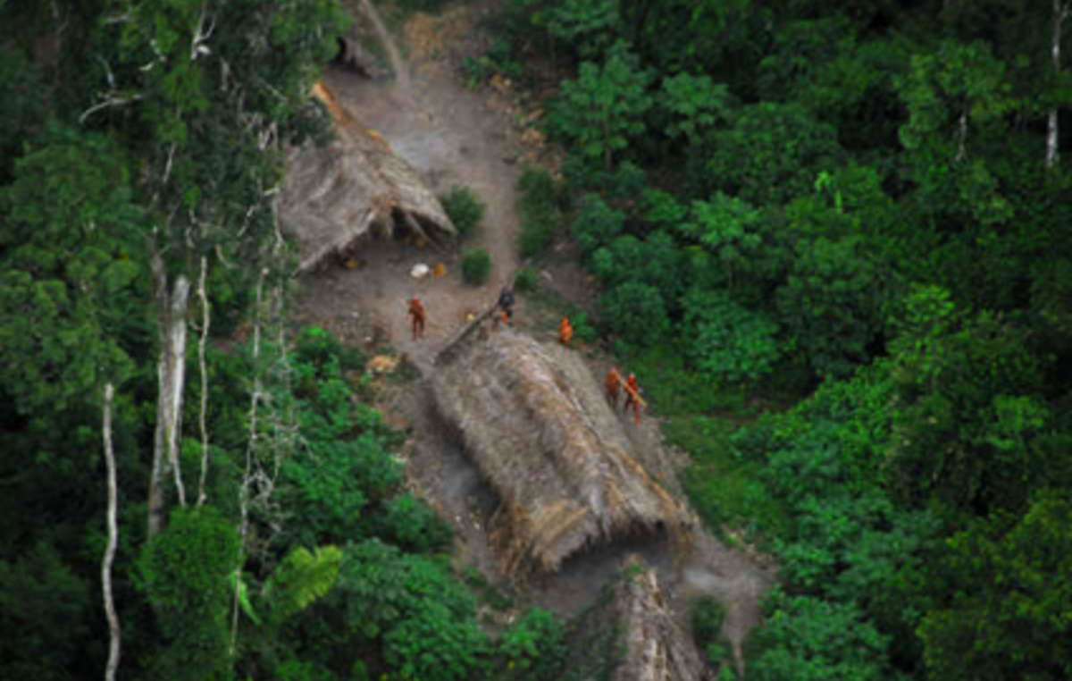 Uncontacted Indians in Brazil, not far from the border with Peru.