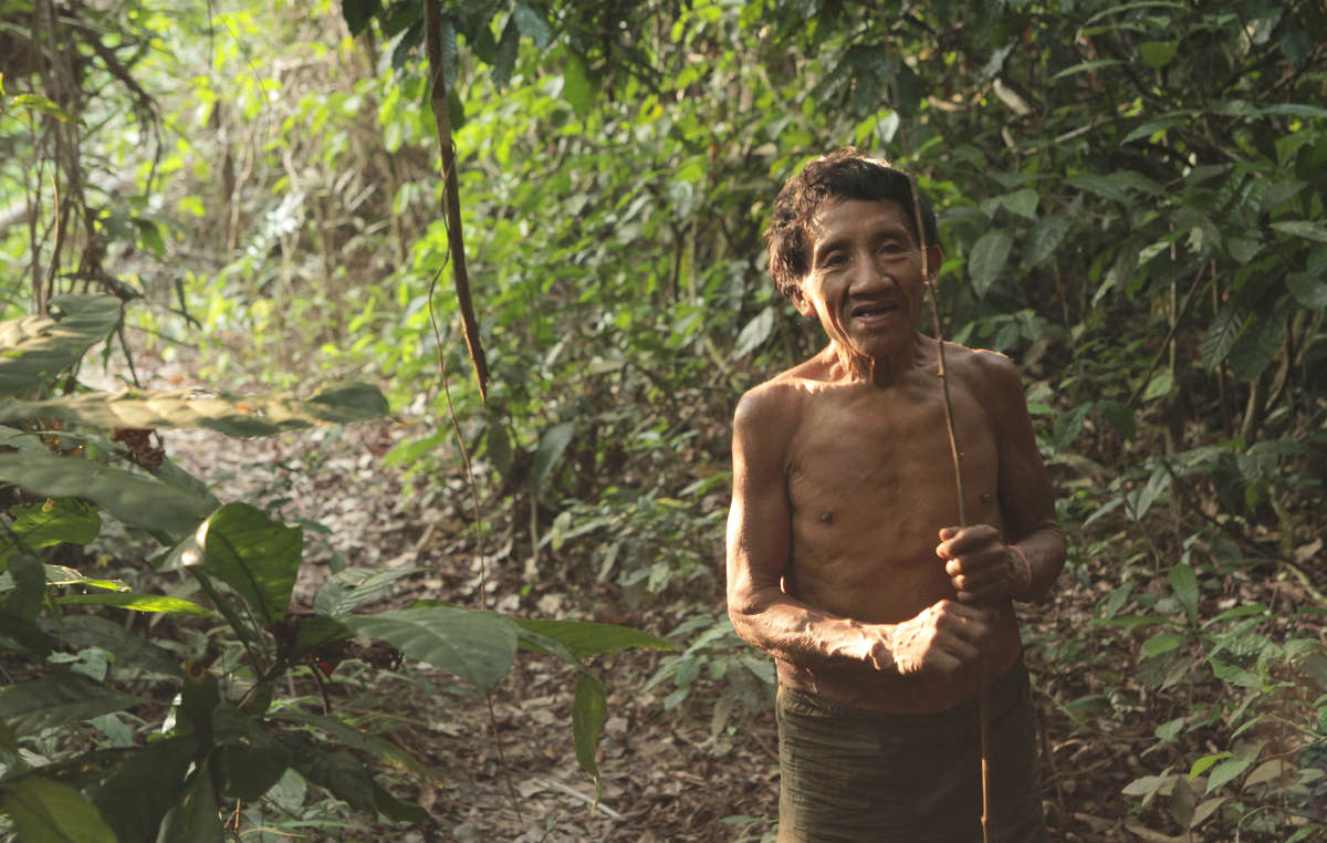 An Awá man whose uncontacted relatives were victims of an alleged attack by loggers, Brazil.