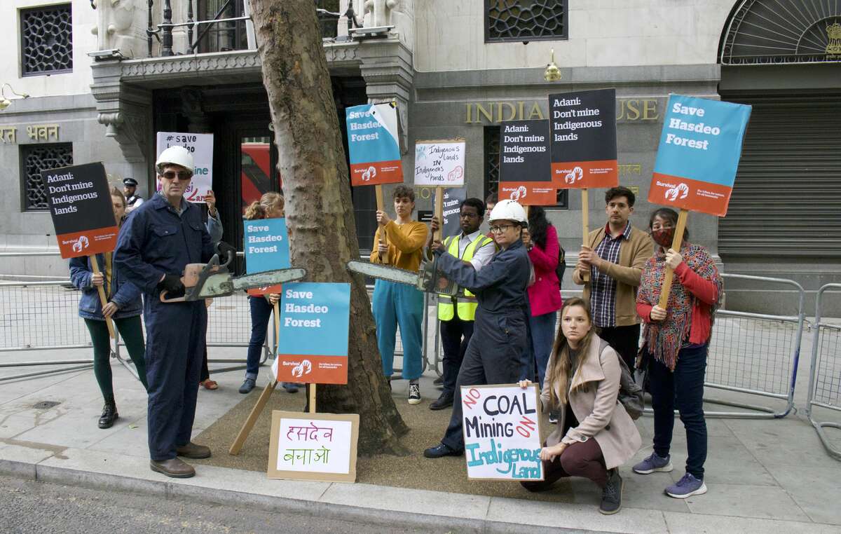 Protest outside London's Indian High Commission, against coal mining in India's Hasdeo Forest.