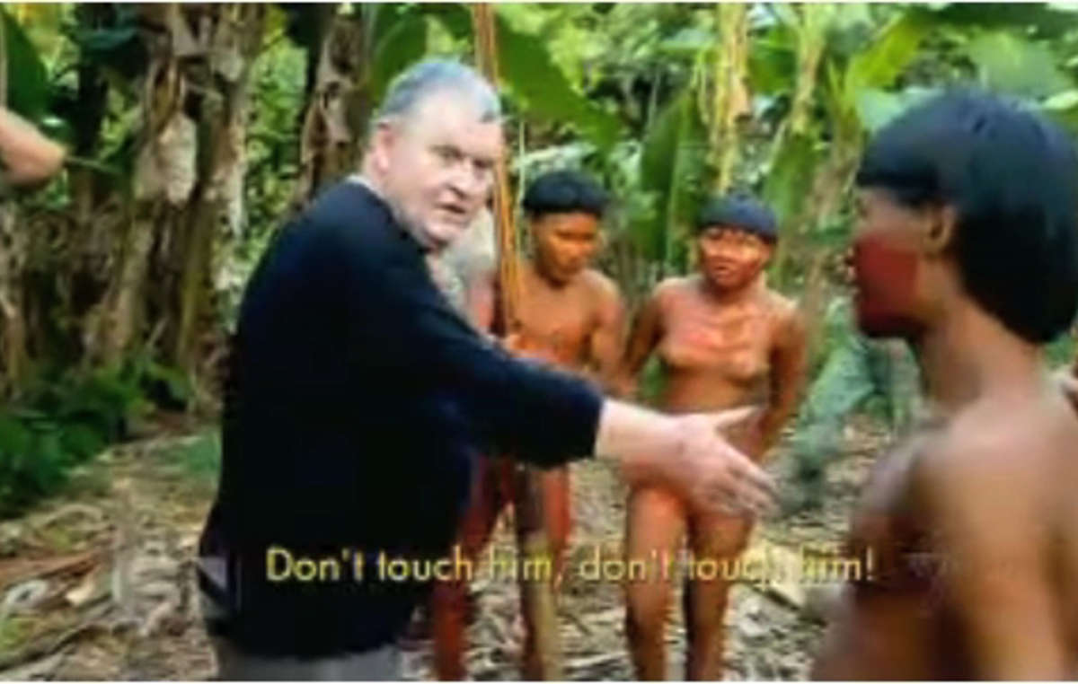 In this scene of 'Amazon's Ancient Tribe', Paul Raffaele said a Suruwaha girl refused to shake his hand because she wanted to kill him. In fact, he was wearing so much sun cream the Suruwaha thought he had a skin disease.