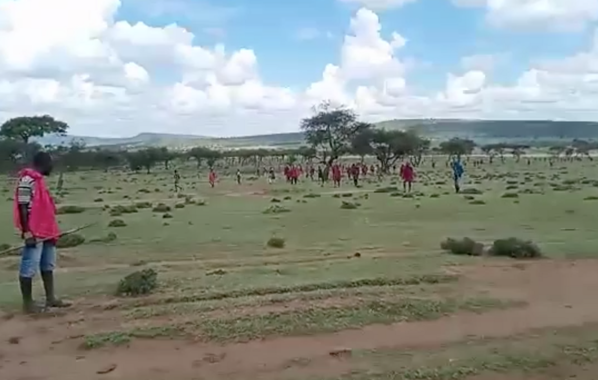 Still from a video showing police firing indiscriminately on Maasai protesters in Loliondo, Tanzania.
