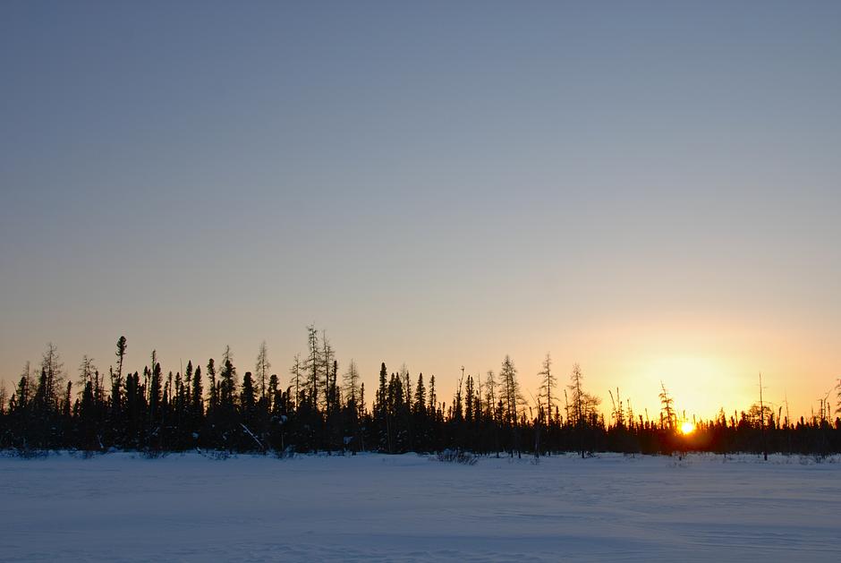 As the sun sinks, so the temperature on _Mushuau Shipu_ (George River) drops rapidly.

George River is home to the world's largest reindeer herd. Large parts of the herd’s range have recently been disrupted by projects such as iron-ore mining and road-building.  

The herd, which once numbered 8-900,000 animals, stands today at just 74,000.